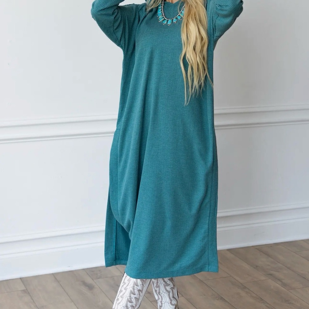 Teal Long Sleeve Duster